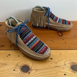 Twisted X Boots Womens Size 6 Serape Fringe Driving Moccasins Tan WDM0064 EUC
